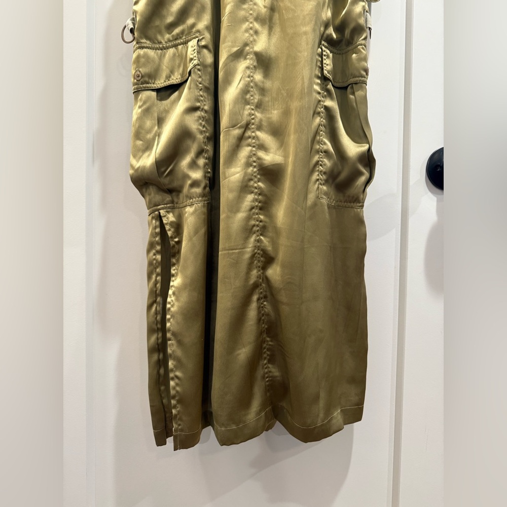 Love The Label Anthropologie Sleeveless Utility Satin Green Midi Dress Size XS - Picture 10 of 13